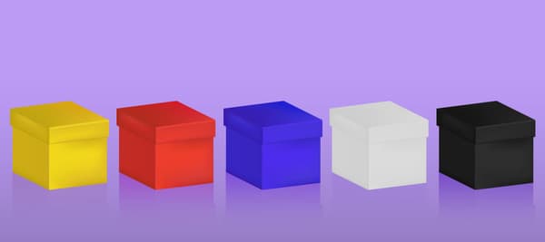 同じような形の箱が5種類あります。何色の箱が最も重そうに見えますか？