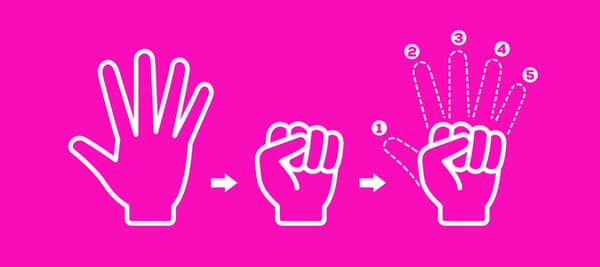 手をパッと開いた後、親指を折って、 残りの指で親指を包み込むよう拳を握ってみてください。これからは指を一つだけ開いてみてください！あなたが開いた指は何指？