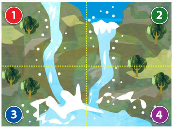 山で2つの滝が流れている一枚の絵! 果たして、あなたが一番気に入った部分はどこでしょうか？