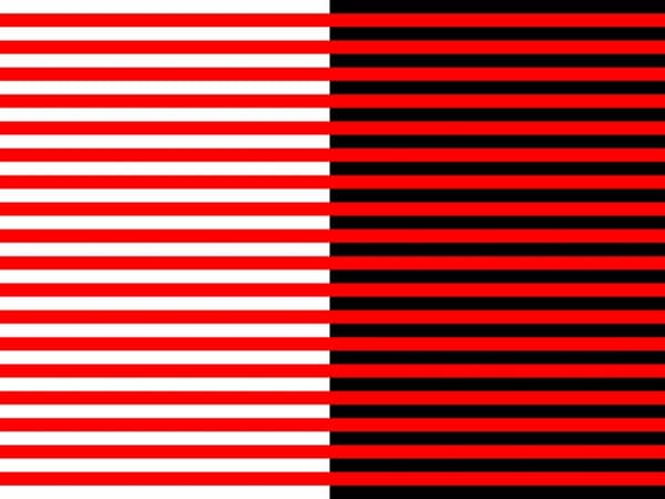 どちらの赤の線がより濃く見えますか？