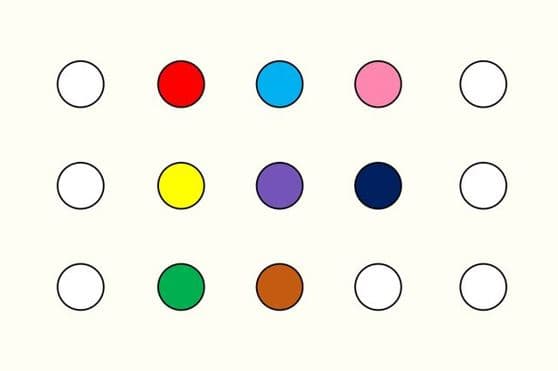 "정가운데" 원 에 칠해진 색을 고르세요.