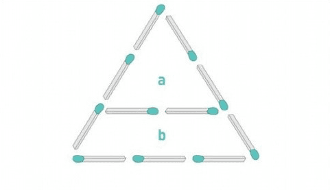 다음은 길이가 같은 성냥개비로 만든 도형이다. a와 b 중 면적이 더 넓은 쪽은?