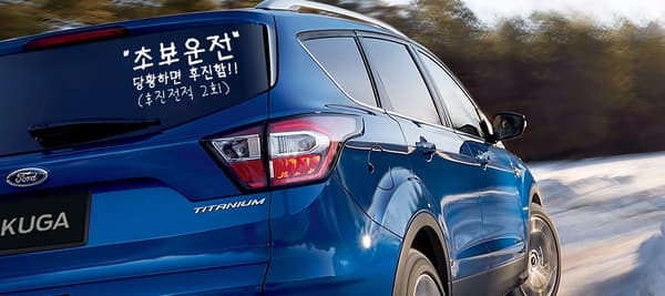 앞에 초보 운전 스티커를 붙인 차가 느린 속도로 주행을 하고 있다. 당신의 행동은?